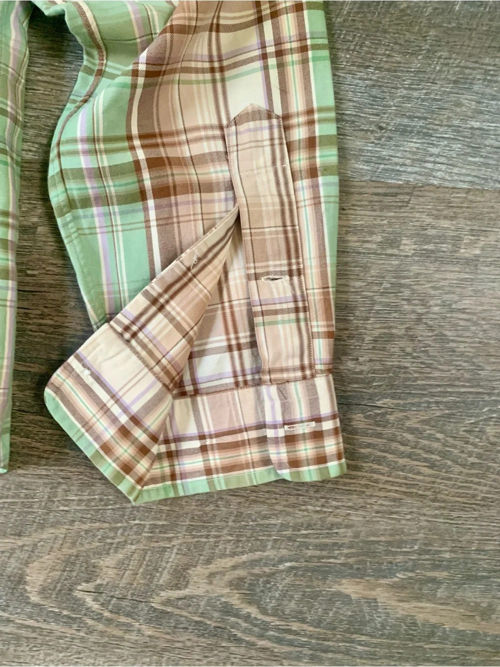 Polo by Ralph Lauren Preppy Fall Mint Green and Brown Plaid Button-Down Shirt